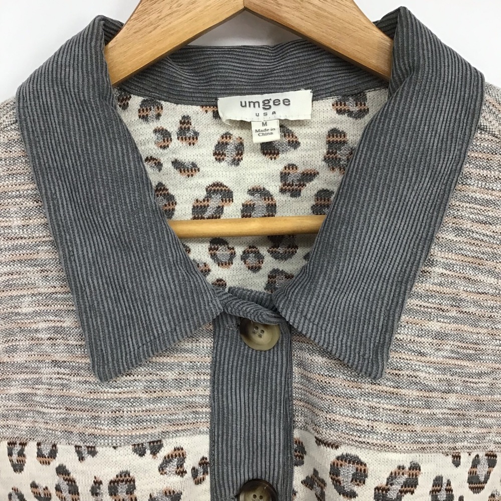 Umgee Button Down Leopard Print Corduroy Top - image 2